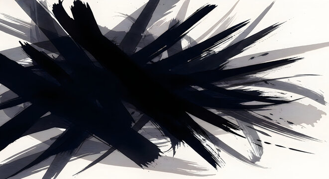 Abstract ink explosion a dramatic black and gray brushstroke composition