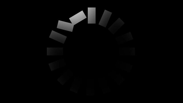 A seamless 4K loop featuring a ring of animated grey-to-black squares. This sleek loading icon rotates continuously on a black background, perfect for UI design.