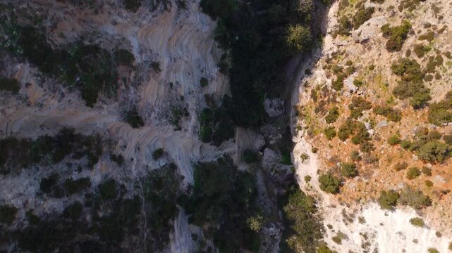 Top-Down Aerial View of Eroded Limestone Formations and Geological Floor in Avakas Gorge Cyprus