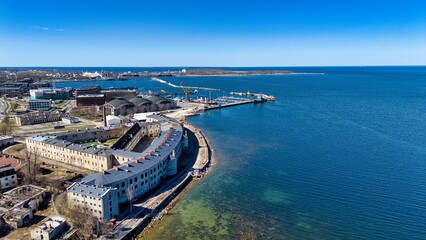 Obraz premium Drone View of Patarei Sea Fortress and Seaplane Harbour in Tallinn