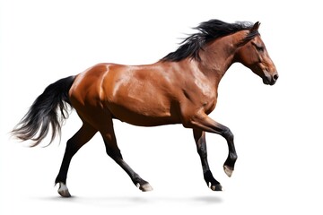 Obraz premium Brown Horse Runs Across White Background During Daylight Hours