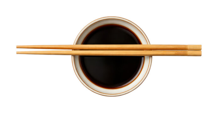 PNG Chopsticks resting on soy sauce.