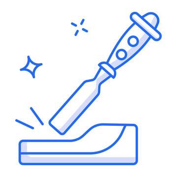 A linear style icon of a chisel tool