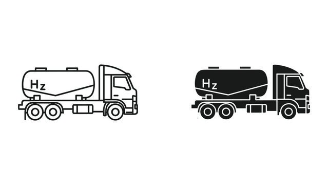 Vector illustration of tanker trucks in black and white line art style