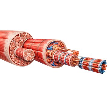 3D anatomy of skeletal muscle structure showing muscle fiber fascicle and myofibril with sarcomere details