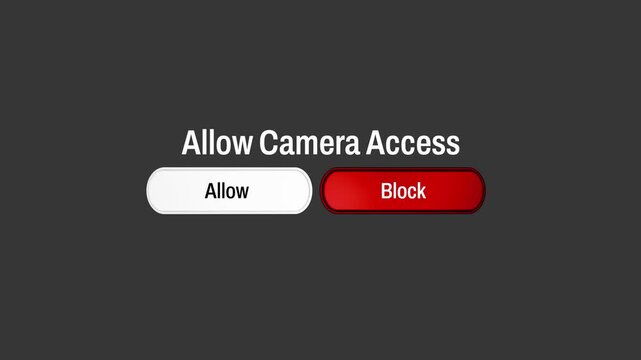 Allow camera access popup with block button click animation privacy permission control interface concept 4K 3D video animation