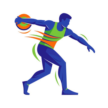 Athletic man throwing discus, dynamic illustration, sport, fitness, competition