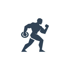Fototapeta premium Strong Man Silhouette Icon, Fitness and Strength Symbol