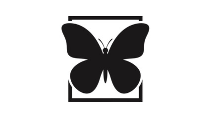 Black silhouette of a butterfly in a rectangular frame © M LAZIM