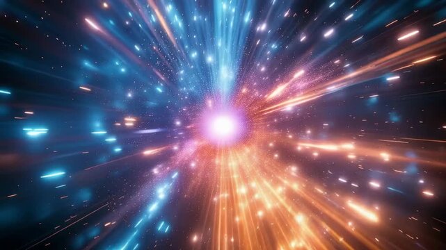 Abstract light speed travel through a futuristic wormhole or hyperspace tunnel 4K video 