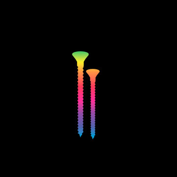 Minimalist rainbow screw design featuring two bold fasteners with a vibrant LGBTQ+ pride gradient. This clean, modern illustration blends construction elements with colorful expression