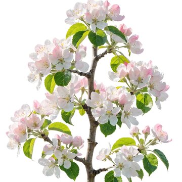 Apple blossom branch with pink flowers isolated on white