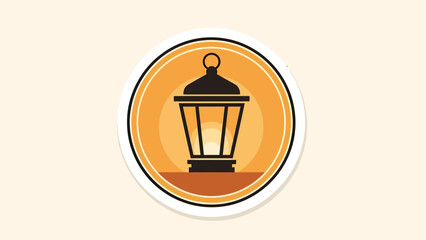 Fototapeta premium Stylized lantern with radiating warm light in circular emblem