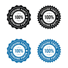 Obraz premium This image displays four circular badges two black and two blue all proclaiming genuine parts with a 100 guarantee high quality professional detailed modern