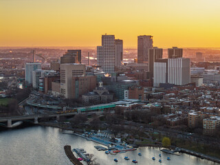 Obraz premium Boston waterfront skyline aerial during early morning