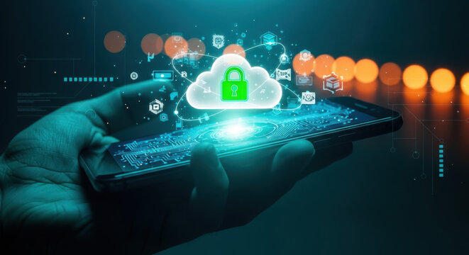 Cybersecurity specialist manages cloud storage protection with data encryption, secure access control, digital privacy system, network security, cloud computing safety, file transfer protection