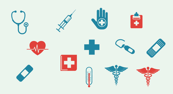 Medical Icons: Health Care Symbols, Stethoscope, Syringe, Bandage, Caduceus