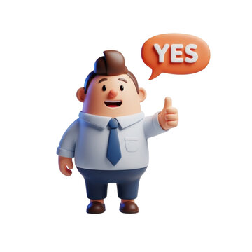 Happy businessman giving thumbs up with 'YES' speech bubble