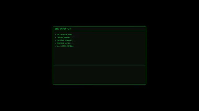 A green-on-black computer interface displays system information with various line items in text format