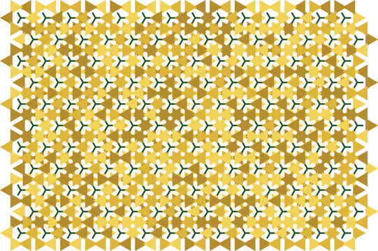 Seamless golden geometric mosaic pattern with interlocking triangles and hexagonal motifs for luxury brand packaging and elegant interior wall decor background for professional creative assets.