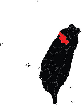 Hsinchu County Highlighted on Taiwan Map Silhouette Illustration