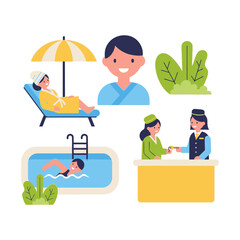 Obraz premium Hotel Resort Lifestyle: Relaxation, Swimming, and Reception Services