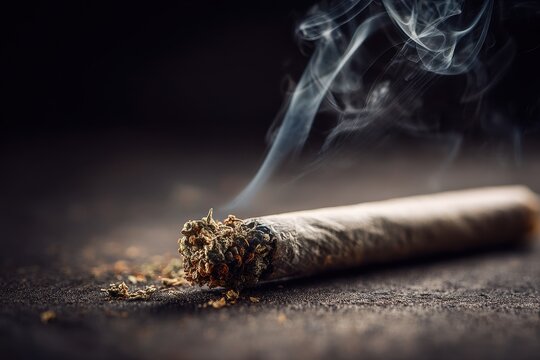 Intimate macro shot of a cannabis joint showing texture of rolling paper