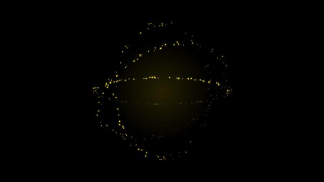 A glowing spherical object rotates against a dark background, surrounded by a dotted halo of light