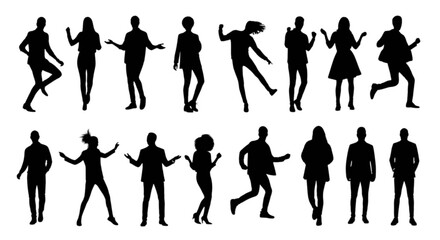 Fototapeta premium Collection of black silhouettes of people in various poses