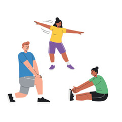 Fototapeta premium Diverse group of people exercising and stretching, promoting healthy lifestyle and fitness.