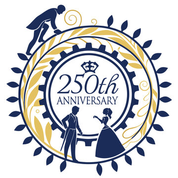 Elegant 250th Anniversary Badge Vector with Victorian Silhouette Figures and Laurel Wreath