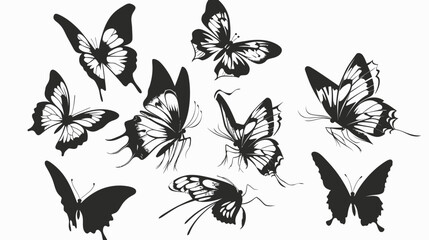 Fototapeta premium Black butterfly silhouettes on white background vector illustration design