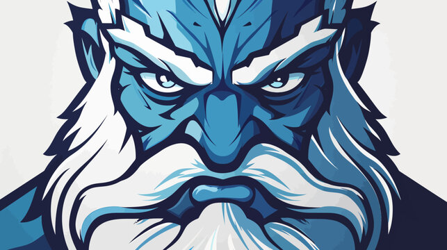 Stylized portrait of a bearded figure with intense expression in blue tones