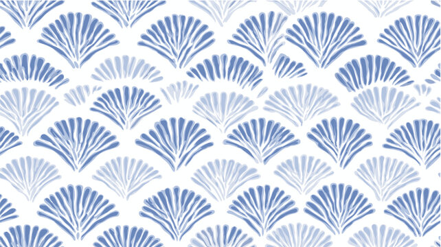 Japanese seamless pattern with blue hemp leaf motif. Repeating pattern showing stylized Japanese asa-no-ha motif in indigo blue