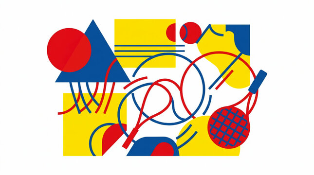 Abstract geometric sports composition with various equipment
