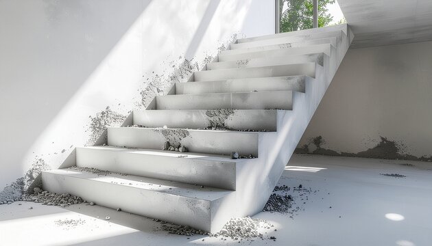 Escalier int&eacute;rieur en b&eacute;ton minimaliste dans un b&acirc;timent en construction