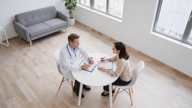 Doctor Consulting Female Patient in Modern Clinic Office