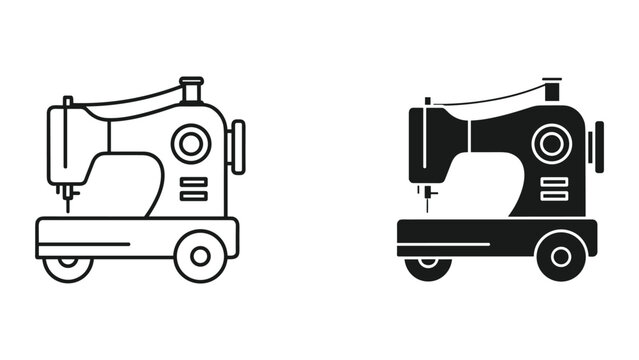 Black and white line icons of sewing machines on white background