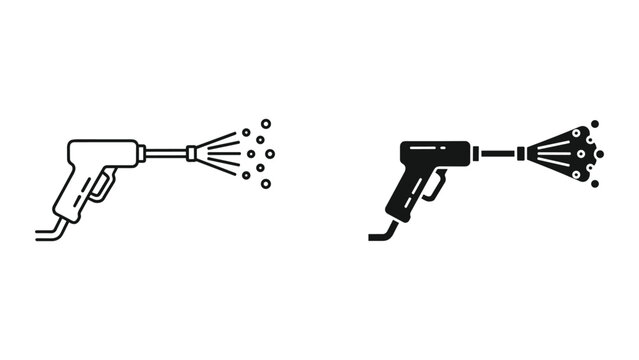 Spray gun with droplets isolated on white background for painting or coating applications