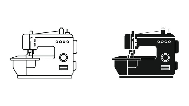 Vector illustration of sewing machines in black and white on white background