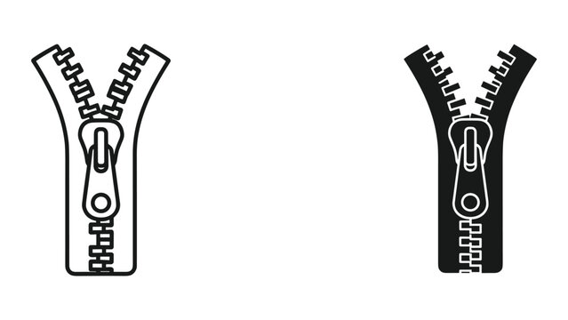 Black and white zipper icons in line style isolated on white background