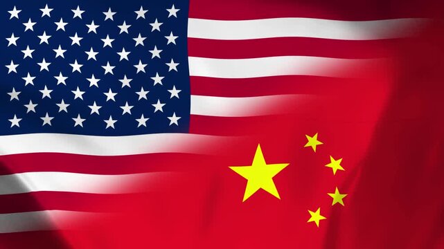 USA and China Flag Waving Animation Alpha Channel Transparent Background 4K Loop
