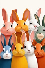 Fototapeta premium Easter bunnies in a colorful pastel group illustration of friendly spring rabbits