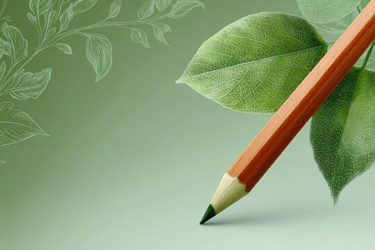 Green Leaf Pencil Resting on a Leafy Branch