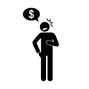 PrintStickman searching empty pocket worried about money problem silhouette vector illustration.