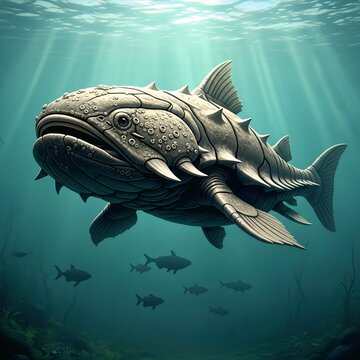 Dunkleosteus Armored Fish in Ancient Ocean