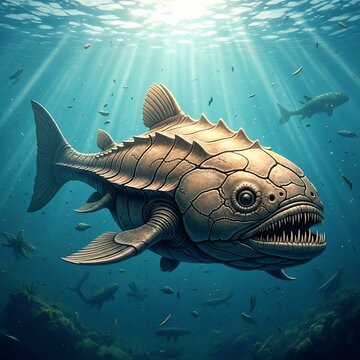 Dunkleosteus Armored Fish in Ancient Ocean