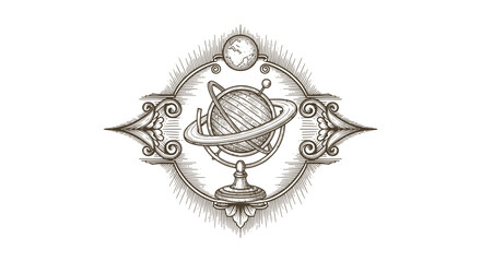 Vintage Engraved Celestial Globe Planet Saturn Astronomy Symbol © filterJU
