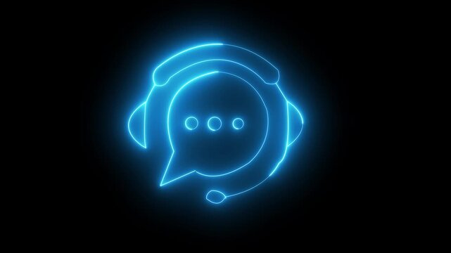 Neon glowing Headphone icon animation. D j earphones, game headset, listen music and podcast, playlist. Messages icon animation and circle loop animation on loop background