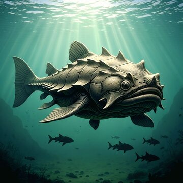 Dunkleosteus Armored Fish in Ancient Ocean